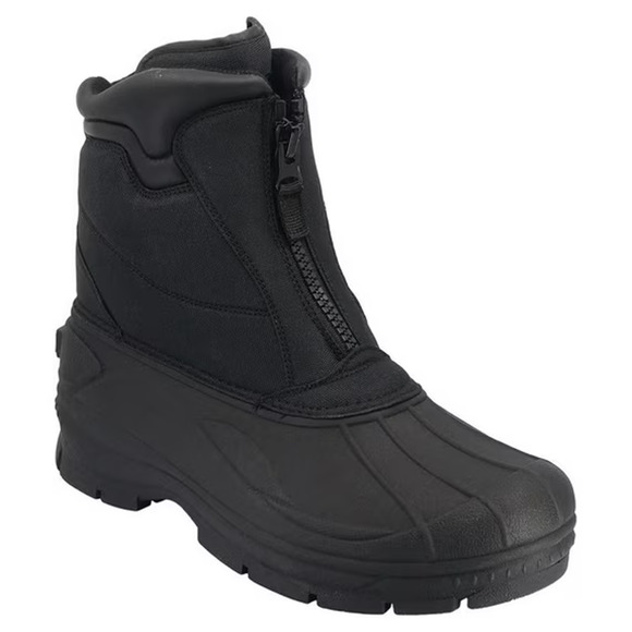 New Totes Men’s Puffin Winter Boots Black Waterproof Shell Front Zip Size 12 - Picture 2 of 8